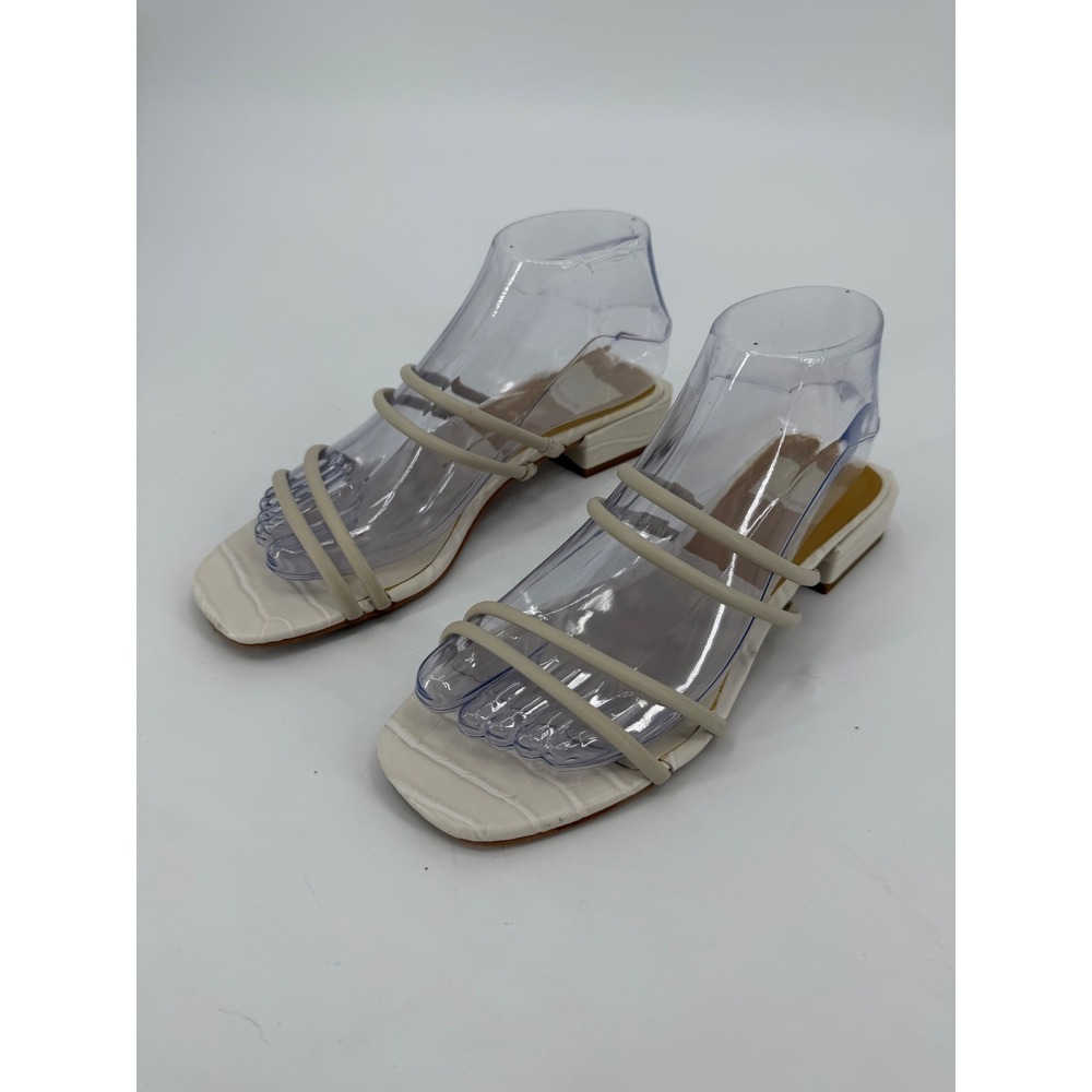 Dolce Vita Strappy Block Heel Sandals Ivory Croc Embossed Square Toe Size 7.5